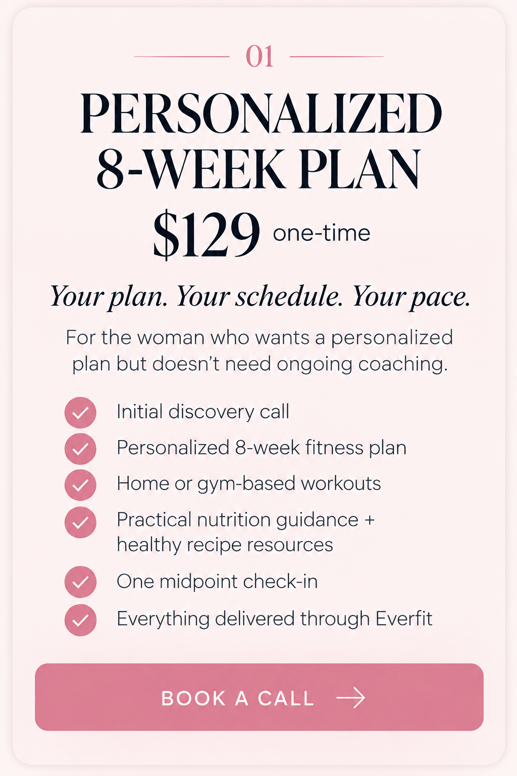 Personalized 8-week fitness plan from Terri DeVore Coaching for $129, including customized workouts, nutrition macros, and a midpoint check-in.