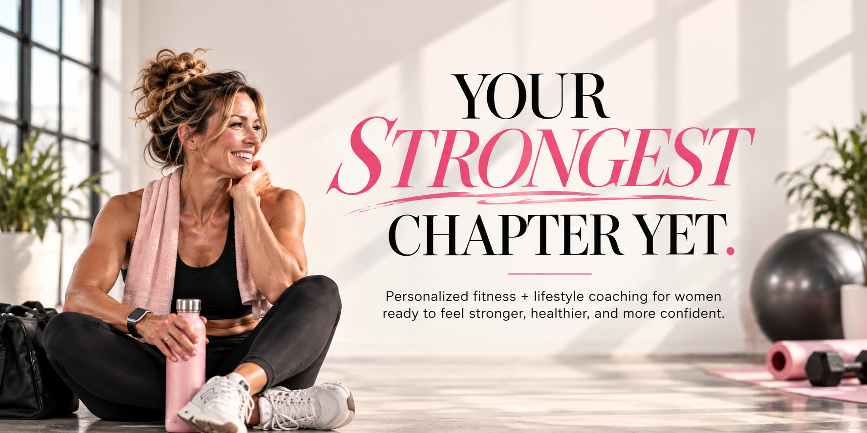 Woman in fitness attire representing personalized fitness and lifestyle coaching for women.